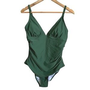 Cupshe Women's‎ One Piece Swimsuit Ruched Tummy Control V Neck Green Large